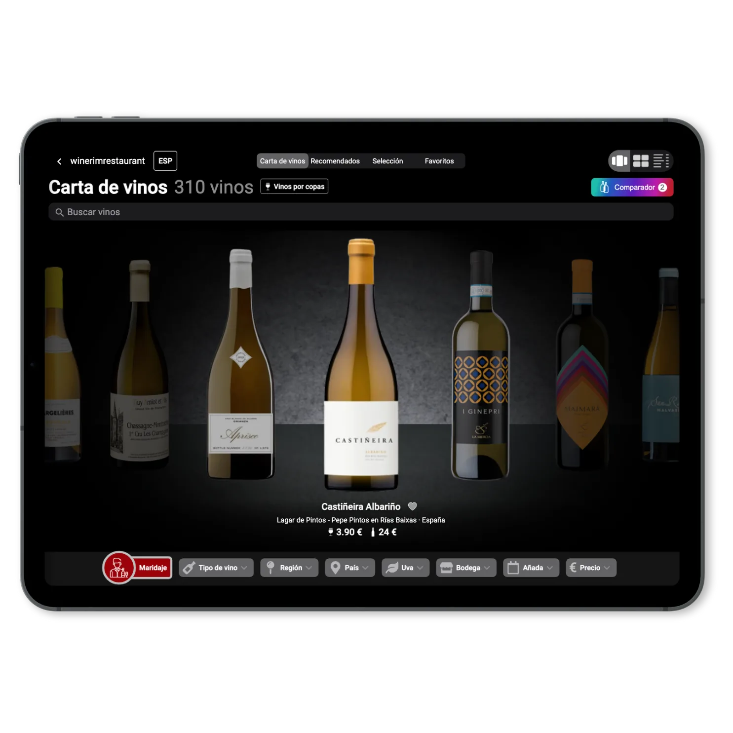 Winerim — carta de vinos inteligente en tablet para restaurantes
