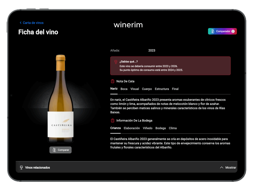 aplicación Winerim para tablet