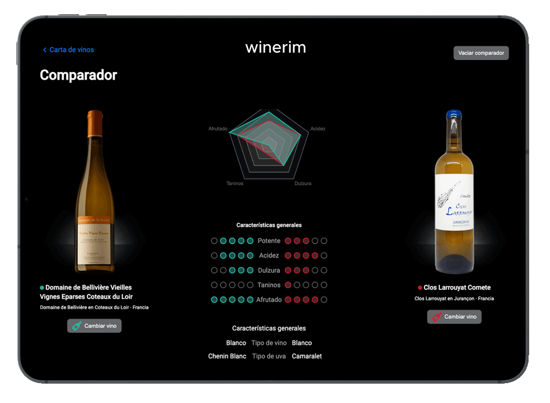 comparativa de vinos en la app de Winerim