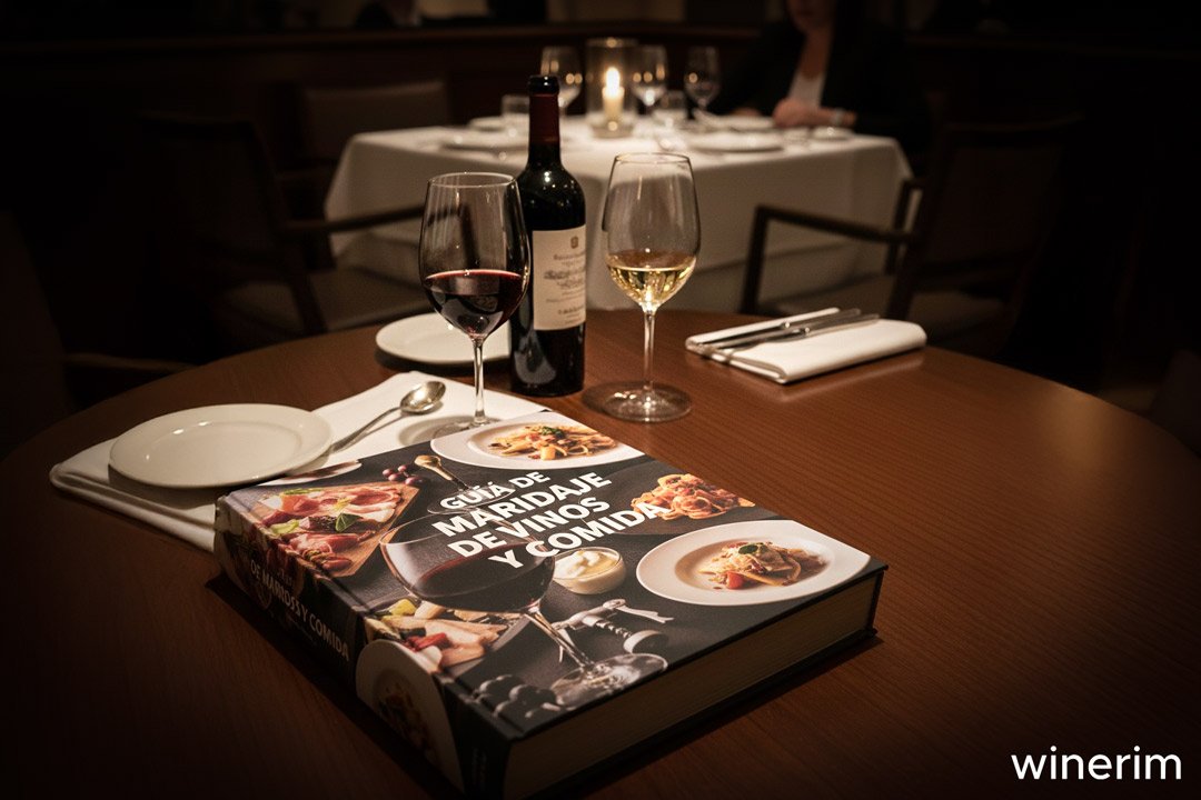 guía de maridaje de vinos sobre la mesa de un restaurante
